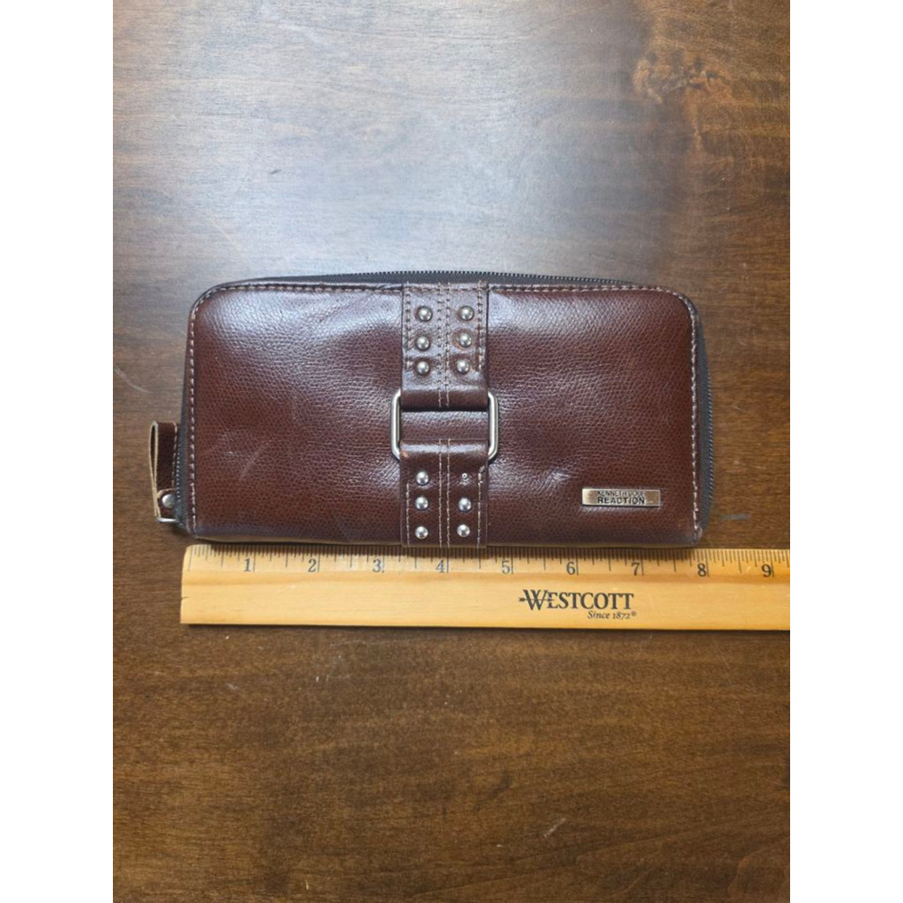 Women's Kenneth Cole Reaction Brown Studded Zip Wallet One Size - Picture 6 of 6